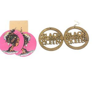Black Woman Queen Wood African Women Fashion Earrings 2 Pairs